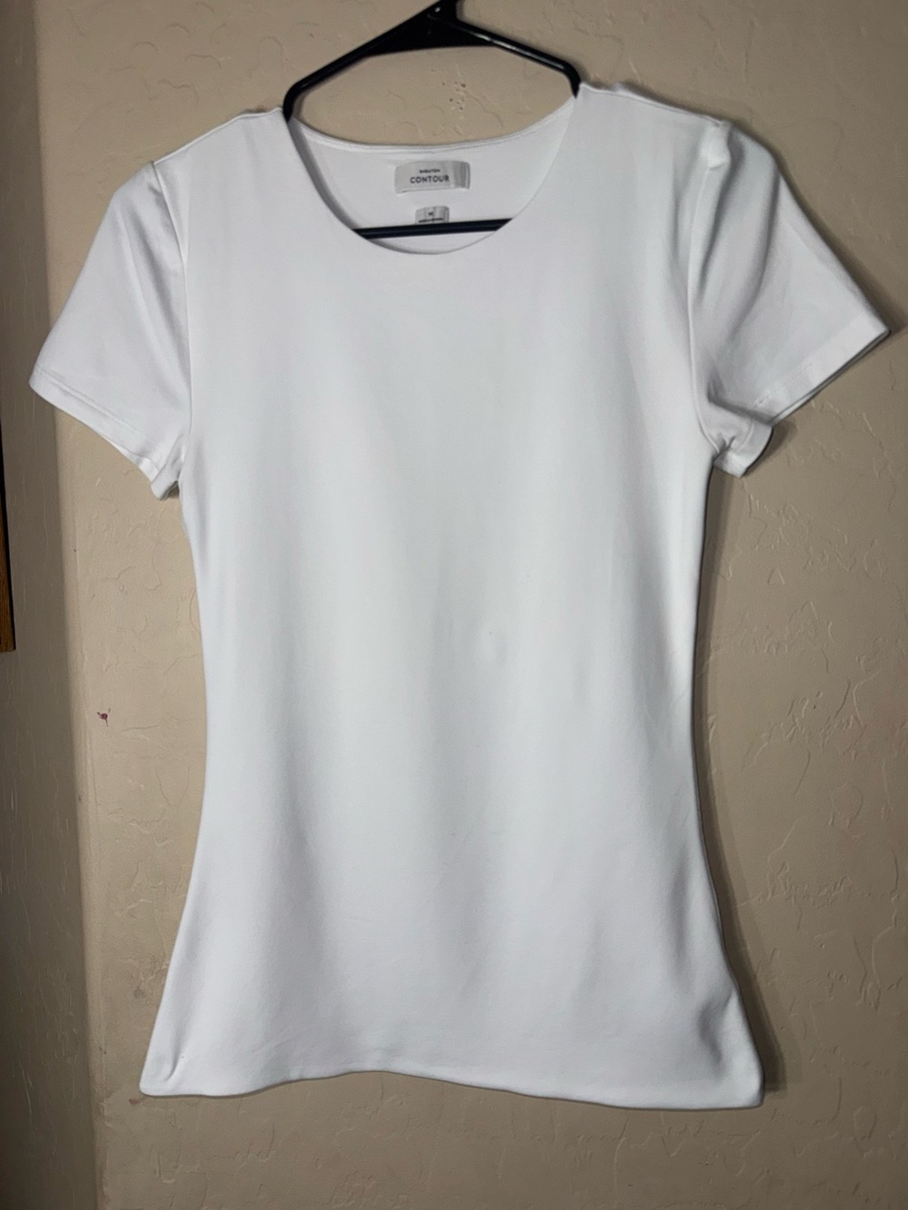 Babaton Contour White Short Sleeve Fitted Crew Neck Minimalist Stretch Top